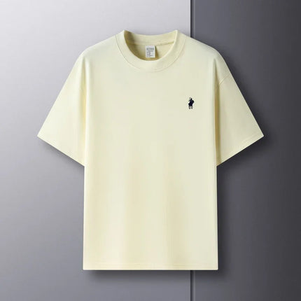 Men's Round Neck Short Sleeve 100% Pure Cotton T-shirt Hot Sale Luxury Brand Summer Exquisite Embroidery Pony Breathable Top