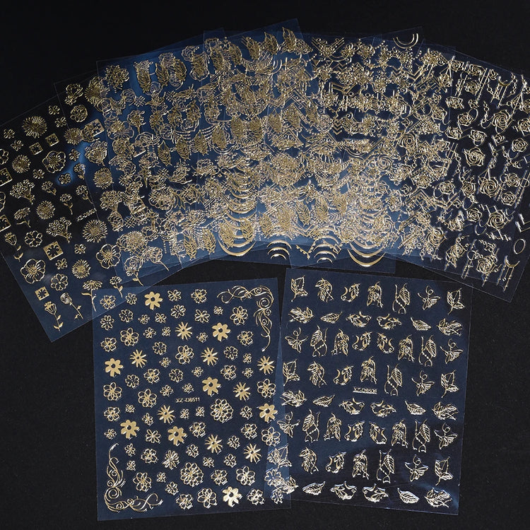 1pcs Gilded Hollow Flower Leaves Nail Art Stickers French Lines Bohemian Tassels 3D Nail Decals Rose Pattern Manicure Decoration