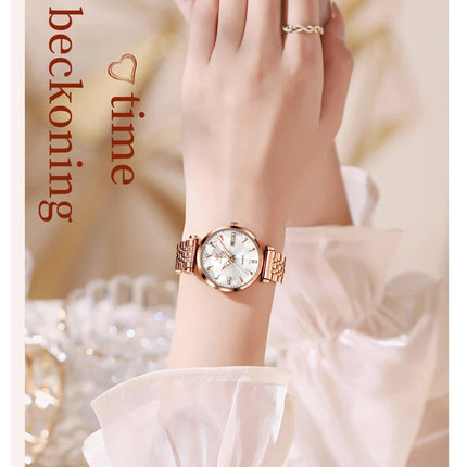 OLEVS 5536 Orologio da donna al quarzo con diamanti di marca di lusso Moda elegante orologio da donna impermeabile in oro rosa con bracciale Set Reloj Mujer platinumshop