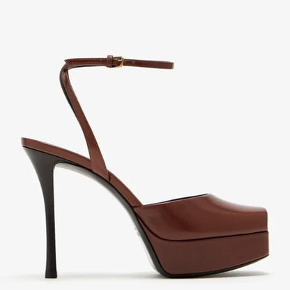 Platform Peep Toe Satin Slingback Pumps Sexy Square Toe Thin Heel Ankle Strap New Arrivals Fashion Women Modern Shoes