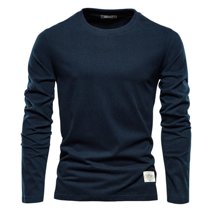 100% Cotton Long Sleeve T Shirt For Men Solid Spring Casual Mens T-shirts High Quality Male Tops Classic Clothes Men's T-shirts PlatiNum