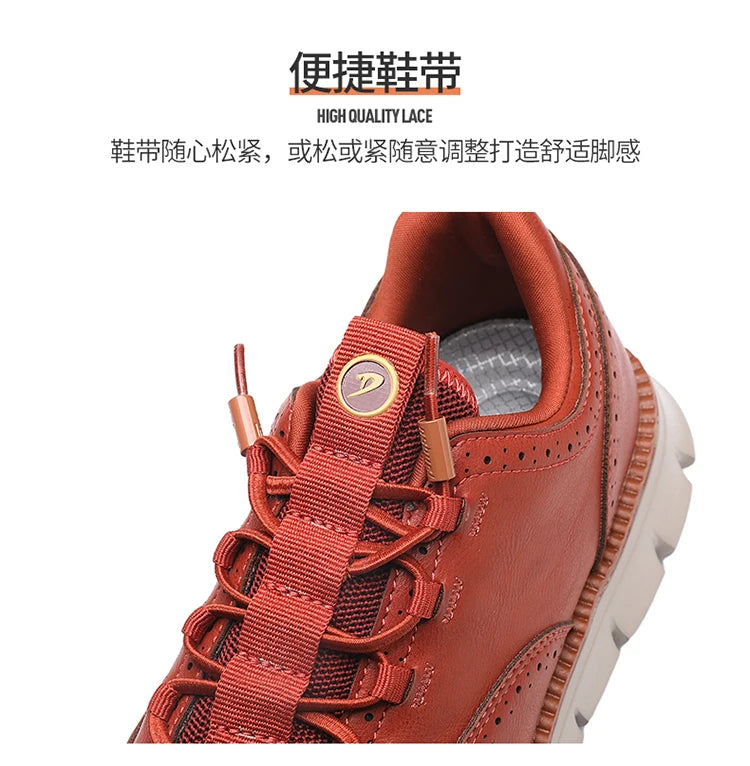 Men's Leather Casual Oxford Shoes, Breathable Anti-Slip Soft Sole Fashion Sneakers for Business Walking and Daily Wear
