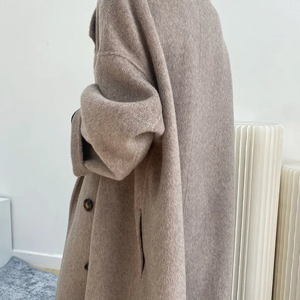 Women And Men Unisex Thicken Warm X-long Alpaca Woolen Overcoat Winter Cashmere Wool Maxi Loose Coat Oversize Cloak Outsize