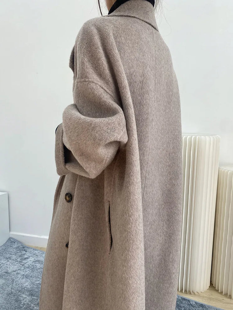 Women And Men Unisex Thicken Warm X-long Alpaca Woolen Overcoat Winter Cashmere Wool Maxi Loose Coat Oversize Cloak Outsize