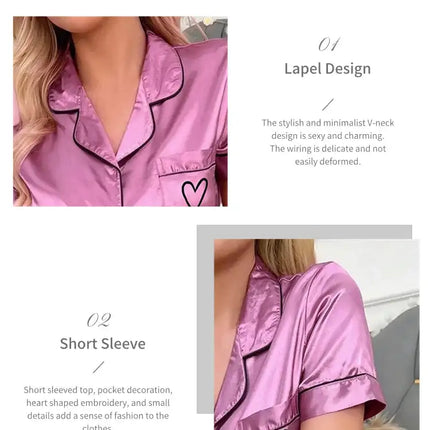 Lussuoso pigiama in raso per donna 2 pezzi pigiama Set tasca cuore ricama pigiameria autunno manica lunga top e pantaloni pigiama femminile platinumshop