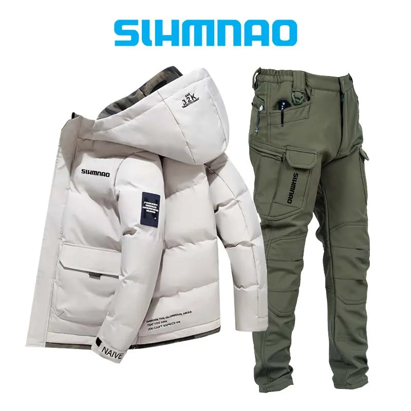 2025 Outdoor Warm Thick Jacket and Tactical Pants, Winter Windproof, Cold-resistant, Warm Fishing, Cycling, Skiing, Clothing 010