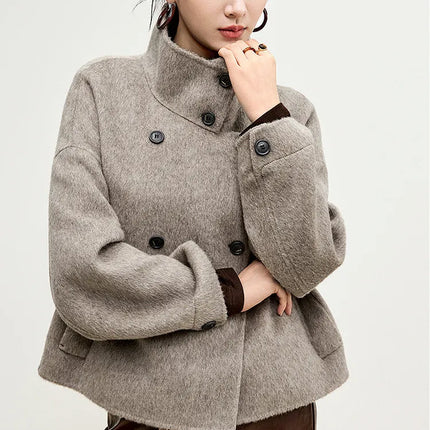 SENTUBILA 100% Wool Winter Jackets for Women Short Coats 2026 Stand Turtleneck Unlined Wool Outerwears Female Clothes W44O56626
