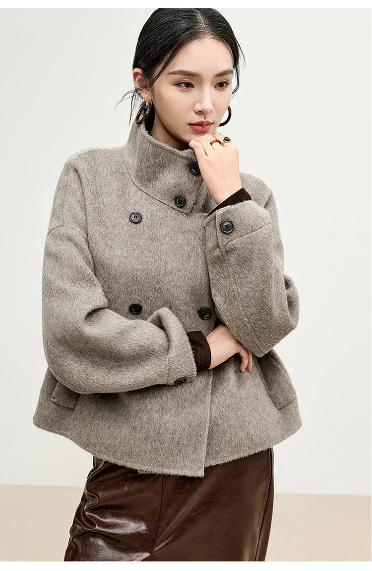 SENTUBILA 100% Wool Winter Jackets for Women Short Coats 2026 Stand Turtleneck Unlined Wool Outerwears Female Clothes W44O56626