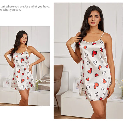 Indumenti da notte sexy per le donne Lingerie in raso Chemise Slip Camicia da notte Abito corto Camicia da notte Babydoll Pigiama Stampa Homewear Pijama