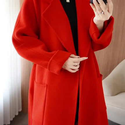 100% Wool Coat Women's Wear 2026 Autumn/Winter Fashion Temperament Double sided Cashmere Coats with Belt Elegant Long Overcoat