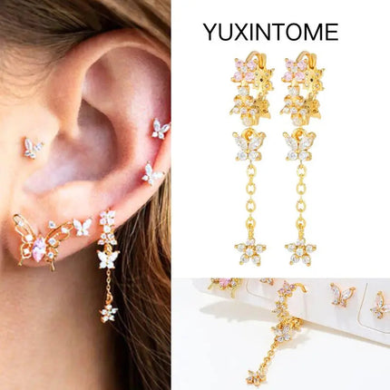 White Color Zircon Hoop Earrings 925 Sterling Silver Needle Cross/Star/Flower/Water Drop Pendant Gold Earrings Luxury Jewelry PlatiNum