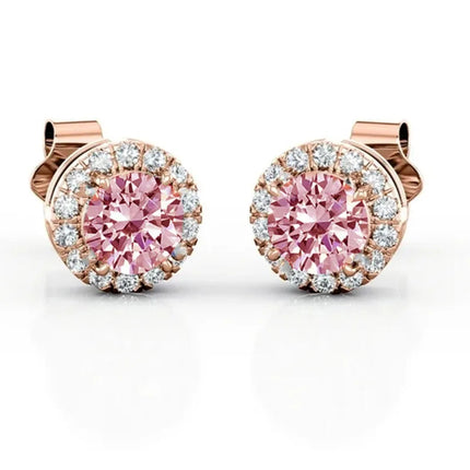 100% moissanite 925 Sterling Silver 6.5mm halo stud earring rose gold  Ear  Jewelry with GRA  pink moissanite earring for women PlatiNum