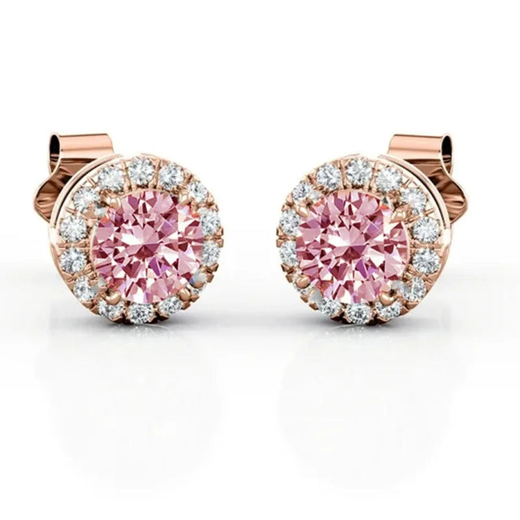 100% moissanite 925 Sterling Silver 6.5mm halo stud earring rose gold  Ear  Jewelry with GRA  pink moissanite earring for women PlatiNum