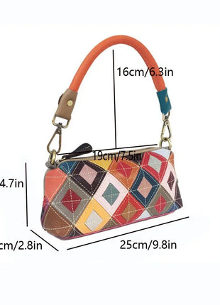 Borsa da Donna alla Moda, Borsa per Telefono in Vera Pelle Colorata con Motivo a Quadri, Borsa a Spalla e Tracolla