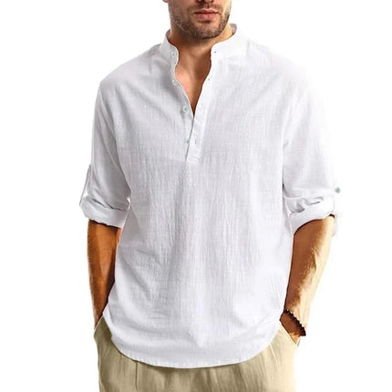 Men's Lightweight Long Sleeve Henley Collar Casual Hawaiian Beach Shirts Breathable T-Shirts