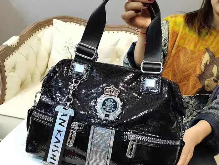 Large Capacity Handbag Female 2024 New Trend High-Grade Fashion Sequins Messenger Bag Luxury Designer Casual Tote Shoulder Bags PlatiNum