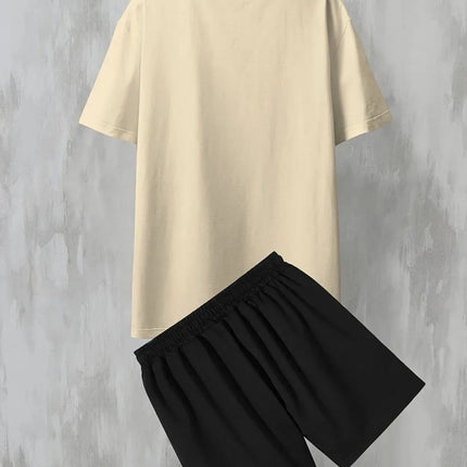 New Men's Casual Los Angeles Letter Print Comfortable and Breathable T-shirt Two-piece Outdoor Comfy Shorts Set