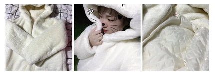 Cosy Loose Faux Fur Coat Womens Faux Fur Fuzzy Hooded Fluffy Ears Surcoat Overcoat Woman Winter Warm Outerwear Snowy Day Wrap