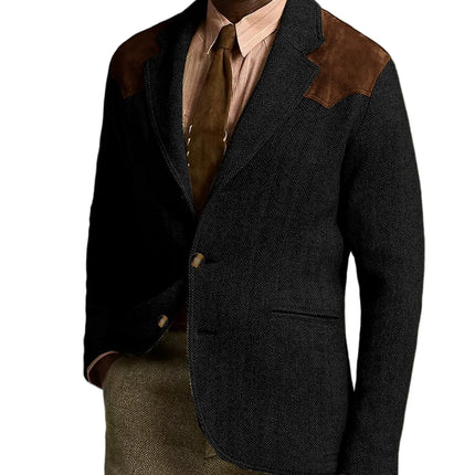 Herringbone Tweed Men's Blazer Jacket Wool Blend Suede Patch Shoulder Men's Sport Coat Business Casual Slim Fit For Oktoberfest