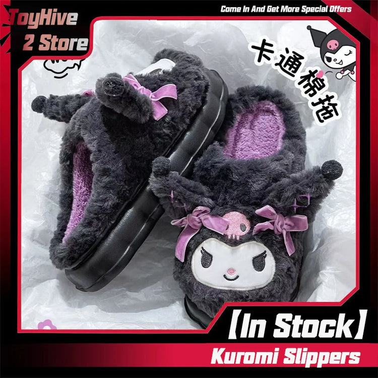 Hot Kuromi Peripheral Products Cotton Slippers For Women'S Autumn And Winter Home Anti Slip Cute Cartoon Cotton Shoes Thickened