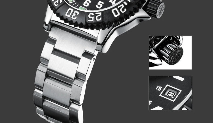 ADDIESDIVE 44mm Men's  Wrist Watch 50m Water Resistant Large Luminous Dial Date Display Stainless Steel Men's Quartz Watch