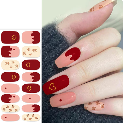 16Tips Semi Cured Leopard Print Gel Nail Stickers Chic Maillard Color Nail Strips Patch Self-adhesive UV Lamp Need Press On Nail