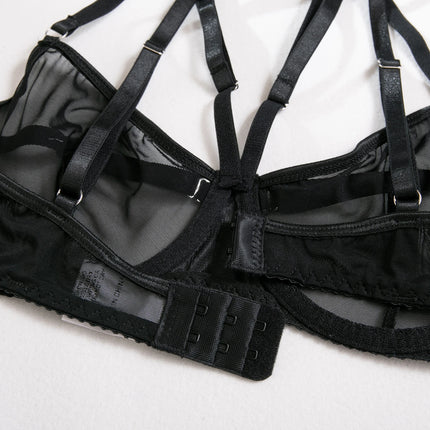 Sexy Black Mesh Lingerie Two Piece Sets Ultrathin See-through Hollow Out Bras And Panties Underwear Suit Erotic Intimate Suits