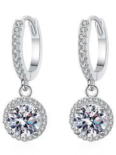 925 Sterling Silver 1 Carat Moissanite Round Earrings for Women Luxury Evening Style