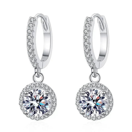 925 Sterling Silver 1 Carat Moissanite Round Earrings for Women Luxury Evening Style PlatiNum