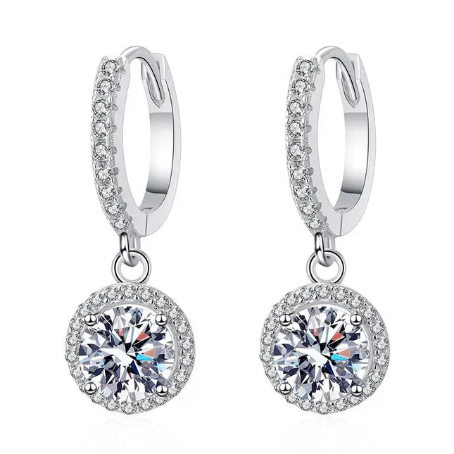 925 Sterling Silver 1 Carat Moissanite Round Earrings for Women Luxury Evening Style PlatiNum