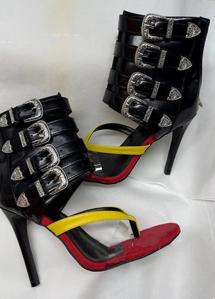High heel sexy buckle belt women flip flops zipper modern sandal PlatiNum
