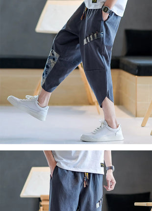 Pantaloni Kimono giapponesi da uomo in cotone traspirante Samurai Abbigliamento Pantaloni da uomo Stampa allentata Pantaloncini Harem retrò Pantaloni Hip Hop Harajuku