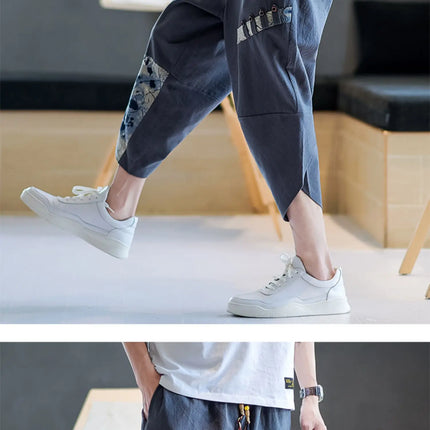 Pantaloni Kimono giapponesi da uomo in cotone traspirante Samurai Abbigliamento Pantaloni da uomo Stampa allentata Pantaloncini Harem retrò Pantaloni Hip Hop Harajuku