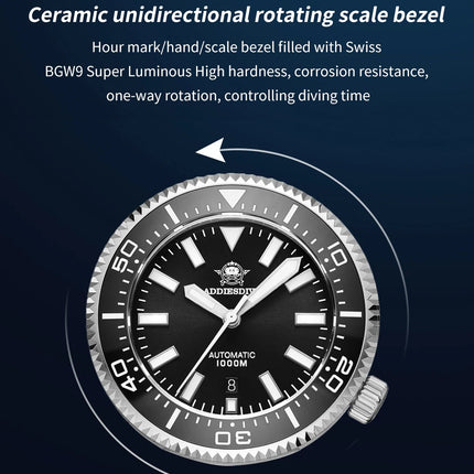 ADDIESDIV2025 New 8215 Movement 200m Waterproof BGW9 Blue Luminous Luxury Diving Automatic Watch Stainless Steel Sapphire AD2523
