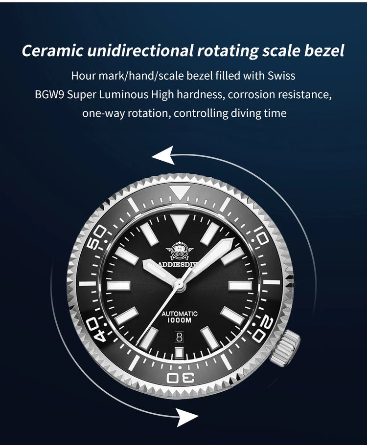 ADDIESDIV2025 New 8215 Movement 200m Waterproof BGW9 Blue Luminous Luxury Diving Automatic Watch Stainless Steel Sapphire AD2523