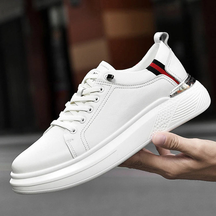 Genuine Leather Men's Height-Enhancing Shoes Men's White Sneakers Men's Elevator Height-Increasing Insoles 6/8 Cm Sports Shoes