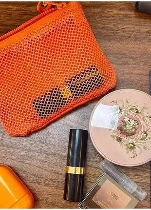 Travel Makeup Storage Bags New Mesh Coin Purse Simple Portable Mini Bag Multi-purpose Square Bag Double-layer Zipper Card Holder PlatiNum