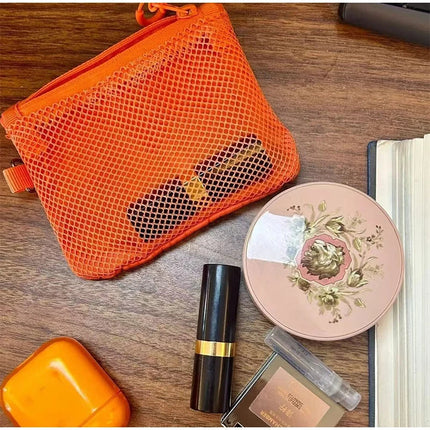 Travel Makeup Storage Bags New Mesh Coin Purse Simple Portable Mini Bag Multi-purpose Square Bag Double-layer Zipper Card Holder PlatiNum