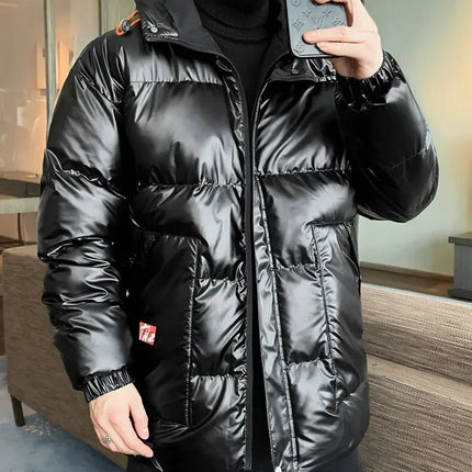 Casual Men's Thickened Parka Windproof Fashion Shiny Coats Men Hood Warm Hip HOP Winter Overcoat Men's Cotton-padded Parkas