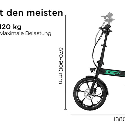 Bicicletta elettrica HITWAY, E-Bike pieghevole, Bici da città, Batteria al litio 36V/13Ah, Autonomia elettrica fino a 35-90 km