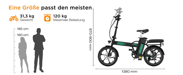 Bicicletta elettrica HITWAY, E-Bike pieghevole, Bici da città, Batteria al litio 36V/13Ah, Autonomia elettrica fino a 35-90 km