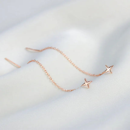 Ventfille 925 Sterling Silver Star Earring for Women Girl Simple Tassels Chain Fashion Office Jewelry Gift Dropshipping PlatiNum