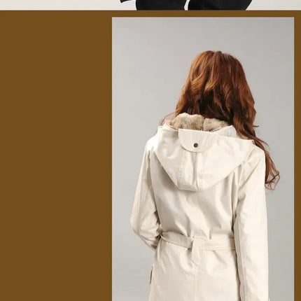 3 in 1 Winter Coat Women's Hooded Windbreaker Furry Inner Jacket Thick Warm Mid Length Parka Casual Fashion Cold Outerwear