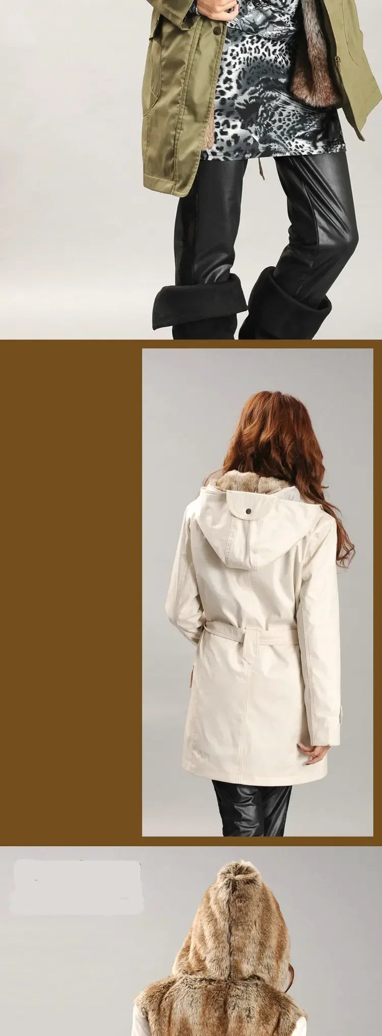 3 in 1 Winter Coat Women's Hooded Windbreaker Furry Inner Jacket Thick Warm Mid Length Parka Casual Fashion Cold Outerwear