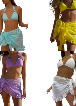 Costume da bagno donna Bikini covers-Up gonna estate tinta unita Beach Wrap gonna costumi da bagno donna Ruffles Trim Lace Up Sarong Cover Ups platinumshop