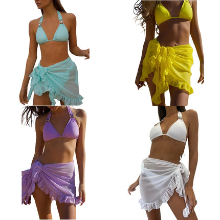 Costume da bagno donna Bikini covers-Up gonna estate tinta unita Beach Wrap gonna costumi da bagno donna Ruffles Trim Lace Up Sarong Cover Ups platinumshop