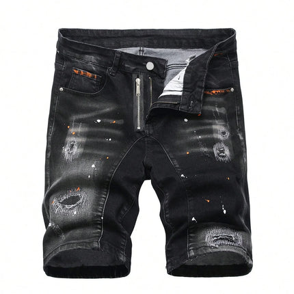 Pantaloncini strappati estivi Jeans da uomo Pantaloncini di jeans Pantaloni dritti elasticizzati Casual Freschi sottili al ginocchio Pantaloni quotidiani di marca di moda