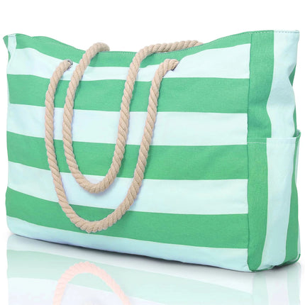 Striped zip-up outdoor travel and vacation bag, waterproof and sand-resistant canvas, convenient foldable beach bag-zmt