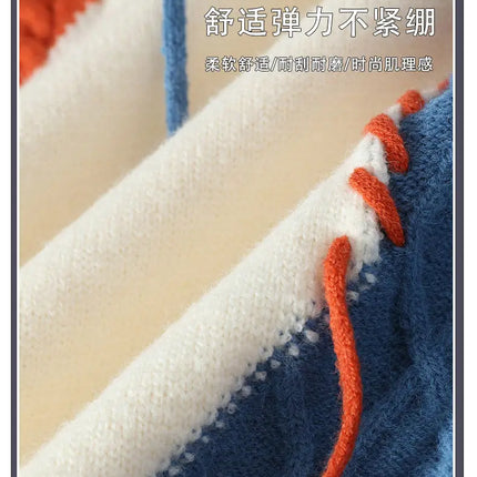 Autumn Winter Warm Mens Knitted Sweaters Fashion Patchwork O Neck Knit Pullovers Korean Streetwear Pullover Casual Mens Clothing