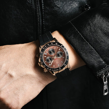 Nuovo Orologio da Uomo PAGANI DESIGN Cronografo di Lusso in Oro Rosa, Quadrante Blu Ghiaccio 40mm, Vetro Zaffiro, Impermeabile 100M, Cinturino in Gomma, Orologio Sportivo Maschile + CONFEZIONE REGALO